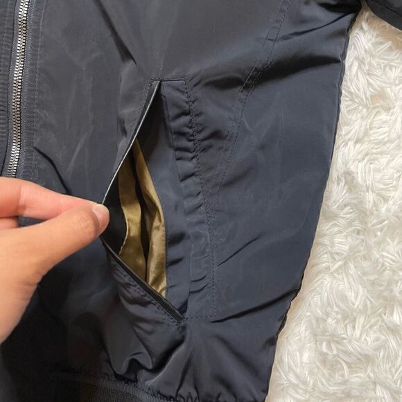 Zara Man Jacket Size M Bomber Coat Navy Blue Lined Full Zip Flight Moto Grunge - Picture 5 of 11